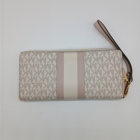 Michael Kors Signature Center Stripe Jet Set Travel Continental Wristlet Pink - Picture 2 of 7